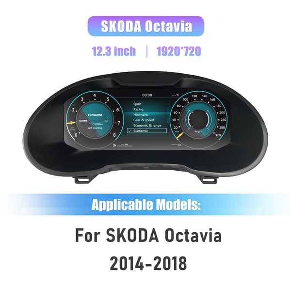 Digital Dashboard, 12,3 tommer skærm, Multi-sprog understøttelse,Til SKODA Octavia 14-18