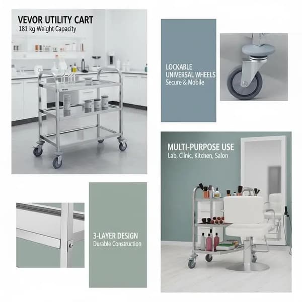Laboratorievogn, Rustfrit Stål, 3-Lags Design,Sølv