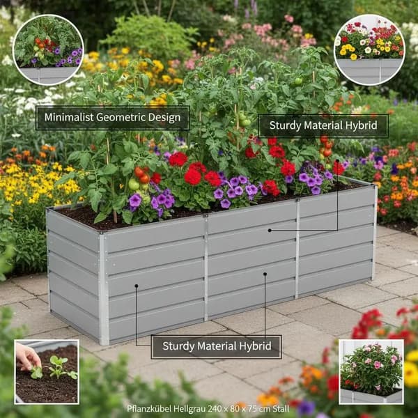 Planter, Hållbart Stål, Industriell Design,Ljusgrå