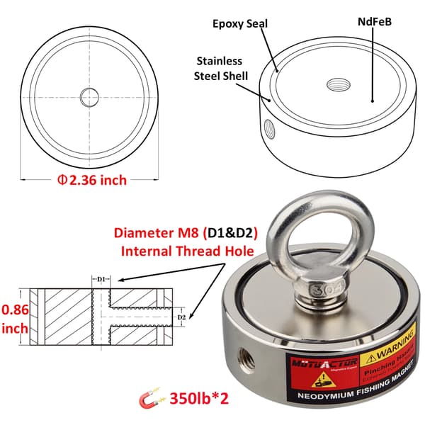 Magnet Sæt, 350 lbs Løftekapacitet, Holdbart Neodymium Materiale,350lbs To sider