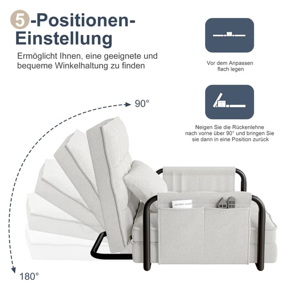 Sofa Bed, Justerbar Rygstøtte, Moderne Design,Off white