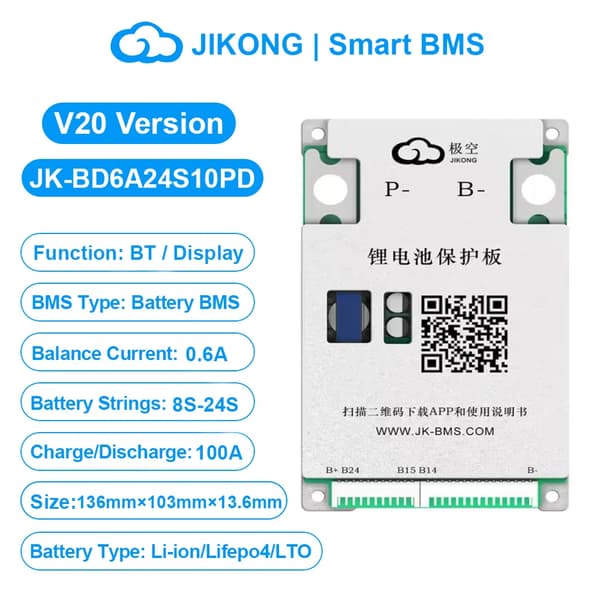 Smart Batteristyringssystem, Bluetooth-display, Aktiv Balancer,JK-BD6A24S10PD