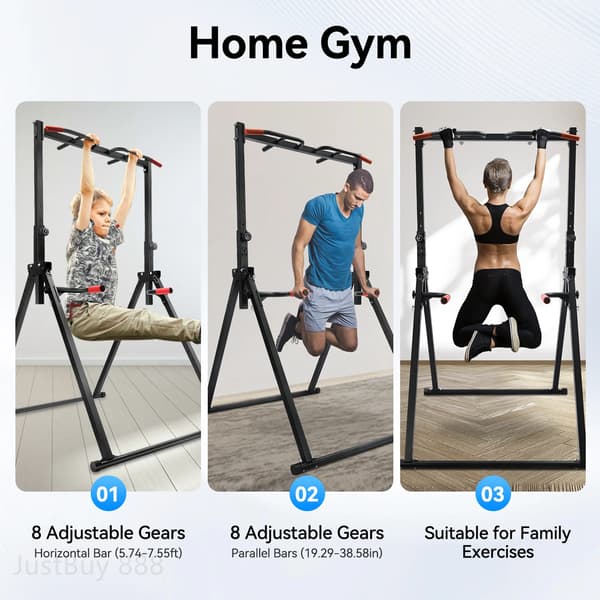 Pull Up Station, 200 kg Kapacitet, Justerbar Højde,Sort