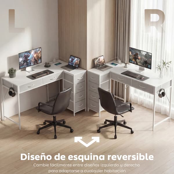 Datorbord, L-formad design, inbyggda USB-portar, VIT
