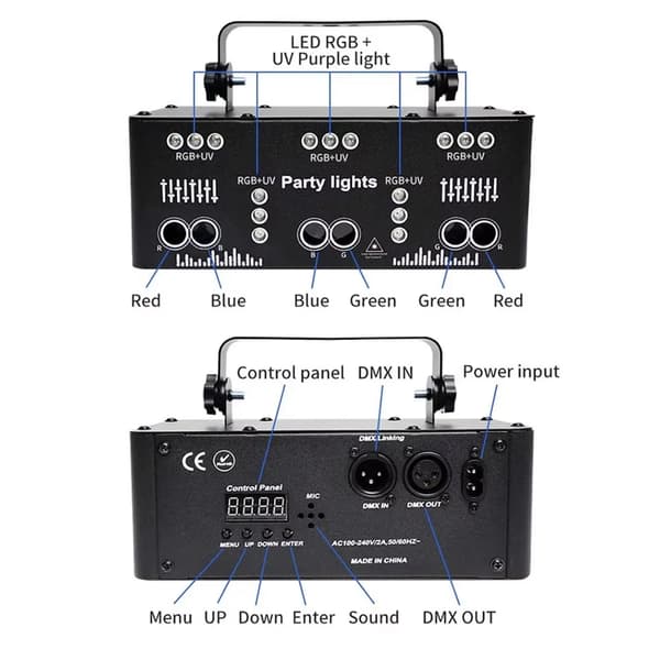 Scene Laser Lys, RGB & UV Effekter, DMX Kontrol,sort