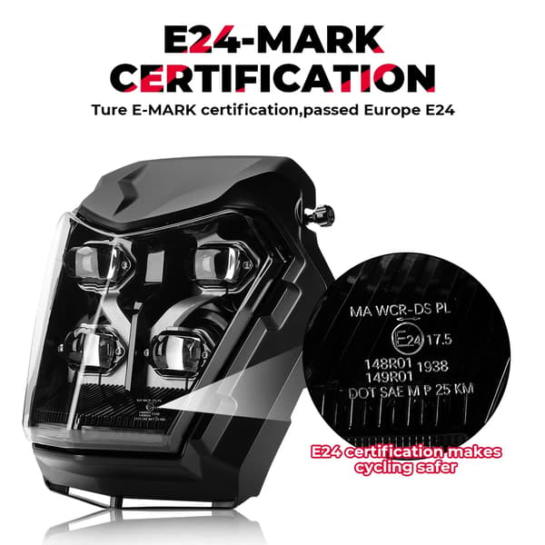Motorcykel LED-strålkastare, E-MARK-certifierad, hållbar konstruktion,Med E-MARK E24