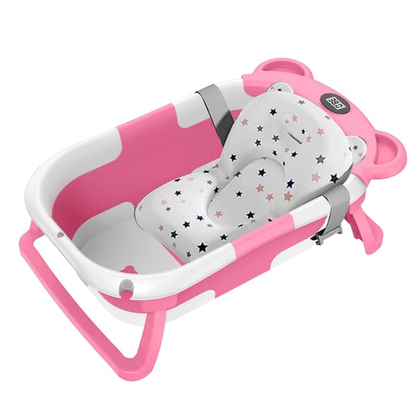 Babybadekar, Indbygget Termometer, Bærbart Design,Pink