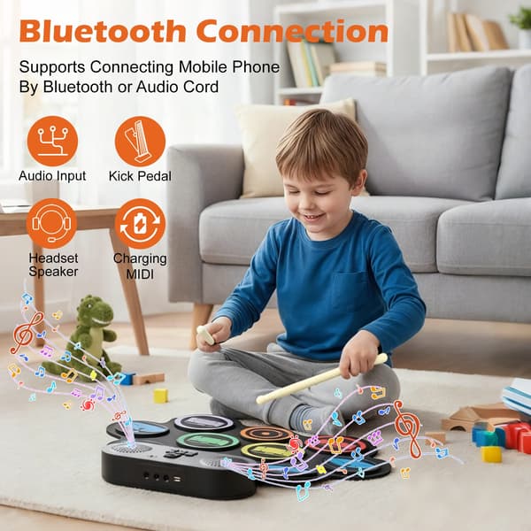 Elektronisk Trommesæt, 9 Pads, Bluetooth og MIDI Kompatibilitet,sort