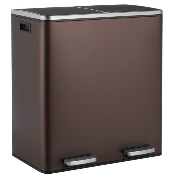 Køkkenaffaldsspand, Rustfrit Stål, Blød Lukning Låg,60L-b, Chokolade