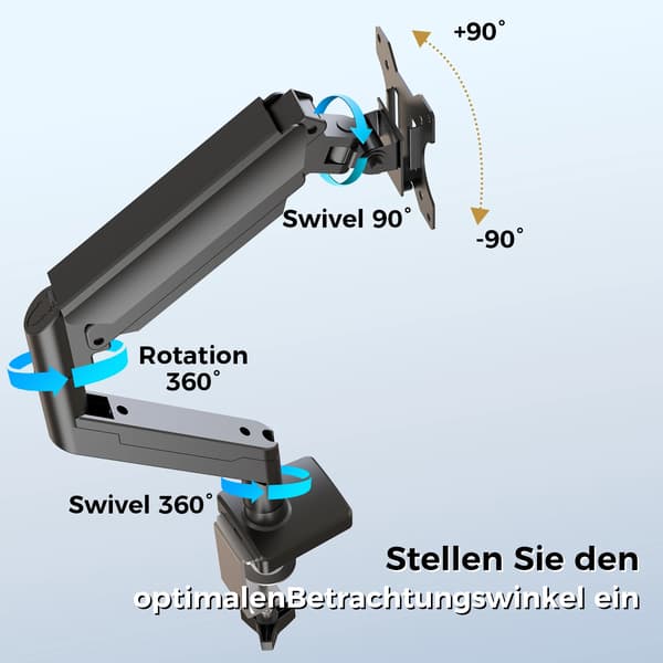 Monitorarm, Justerbar Højde, 360-Graders Rotation,sort