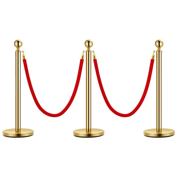 Crowd Control Stanchion Posts, Rustfrit Stål, Holdbart Design,3 Poster 2 Reb