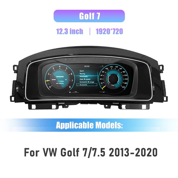 Digital Dashboard Cluster, 12,3-tommer Skærm, Flersproget Support,Golf 7 7.5