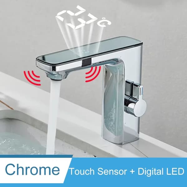 Basinblandare, Touch Sensor Kontroll, LED Temperaturvisning, Krom
