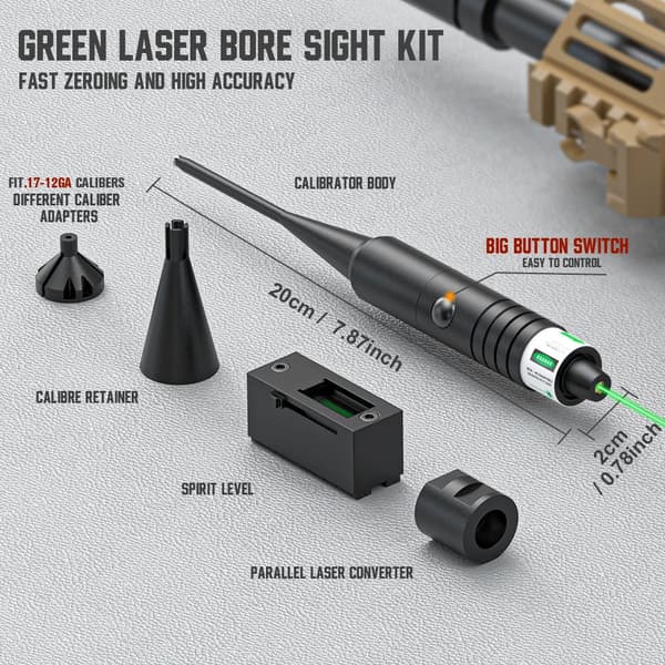 Boresighter-sarja, vihreä laseri, 32 sovitinta,vihreä valo