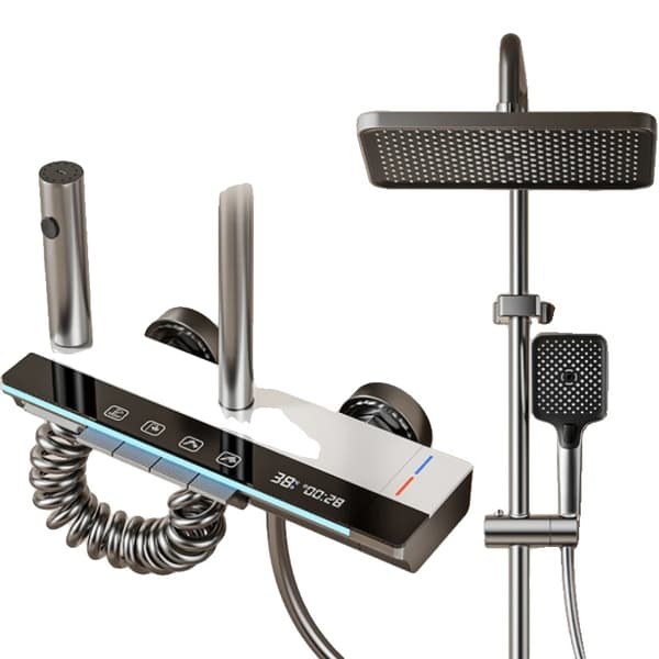 Duschset, Digital Temperaturdisplay, Justerbar Höjd,Het Kall Vit