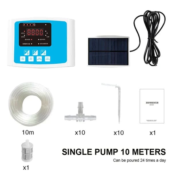 Automatisk droppbevattningskit, solenergidriven, programmerbar timer,Bule enkel pump 10m