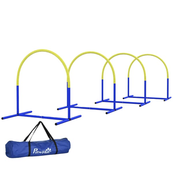 Hund Agility Set, 4 Justerbara Ringar, Interaktiv Träningsutrustning,Blå + Gul