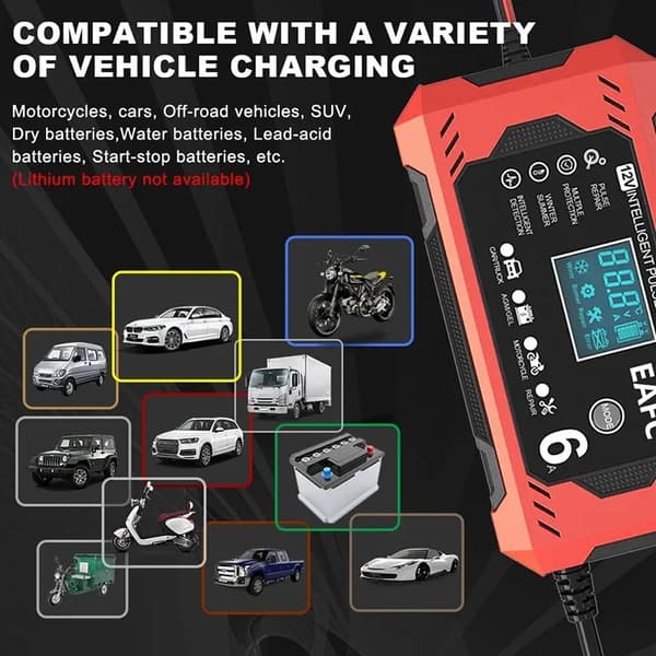 Bilbatteriladdare, Smart Reparationsteknik, LCD-display,12V 6A