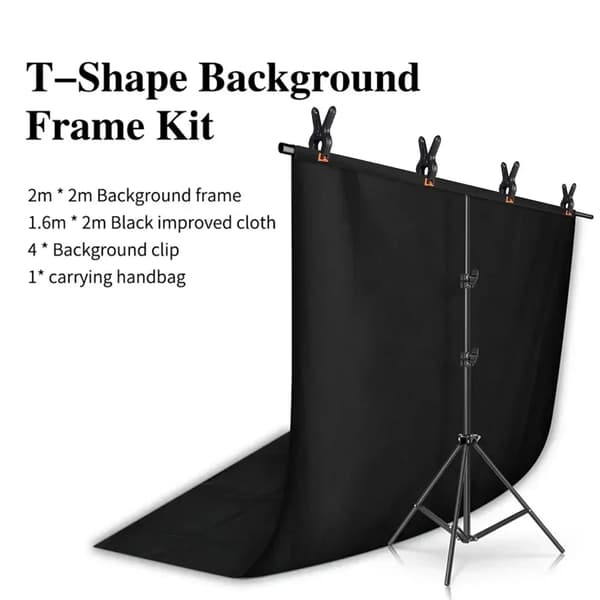 Baggrundsstøtte, Justerbar Tripod, Nem Samling,2x2M Sort