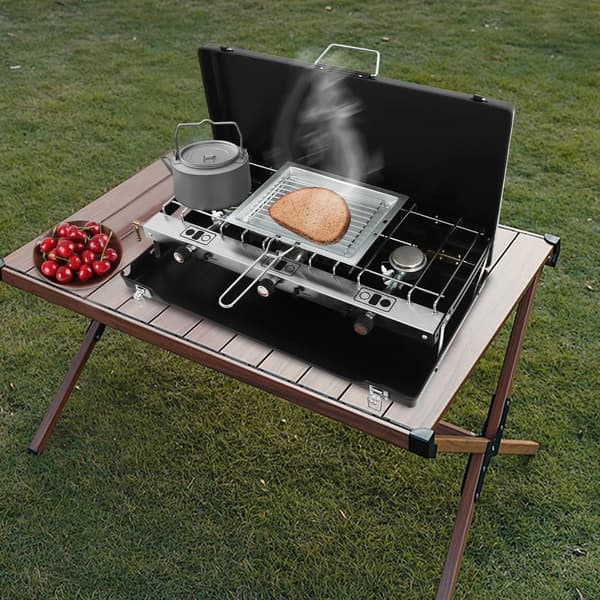 Campingkomfur, 3 Brændere, Sammenklappeligt Design,sort