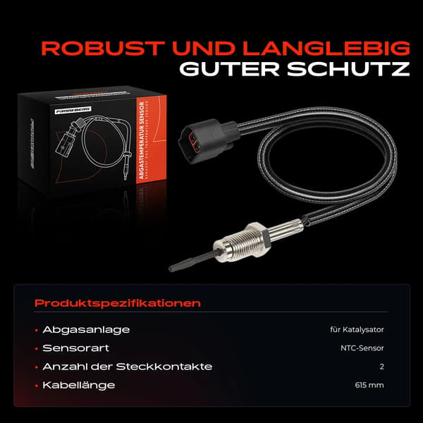 Temperatursensor, M12x1.25 gevindstørrelse, 615 mm kabel længde, 2 stikforbindelser, NTC sensor, vinkelstikhus