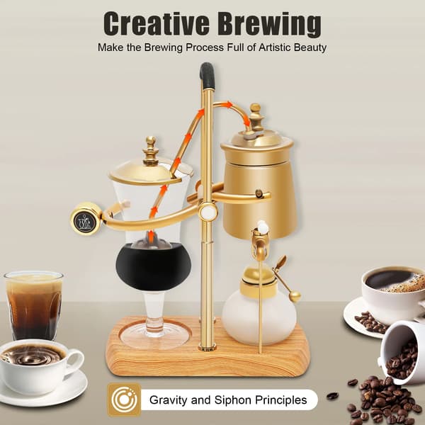 Siphon Kaffeemaskine, Elegant Design, Manuel Betjening,Guld