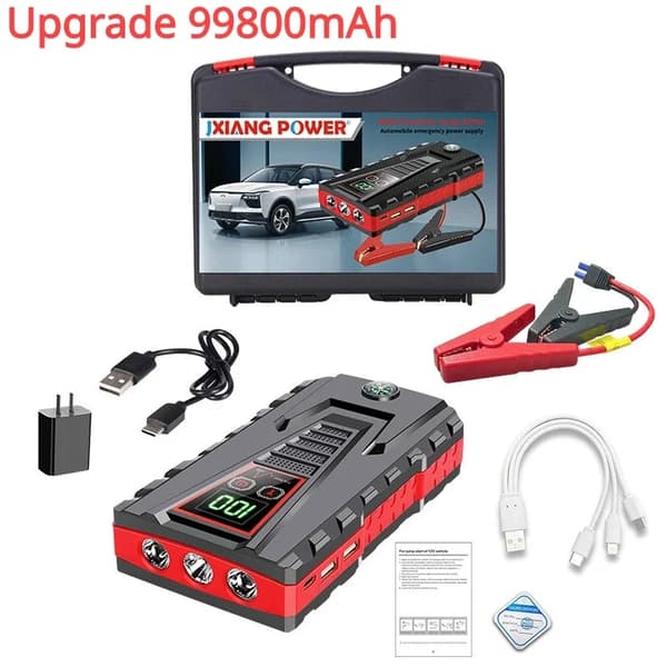 Bil Jump Starter, 99800mAh Kapacitet, 5000A Spidstrøm,Sæt 2