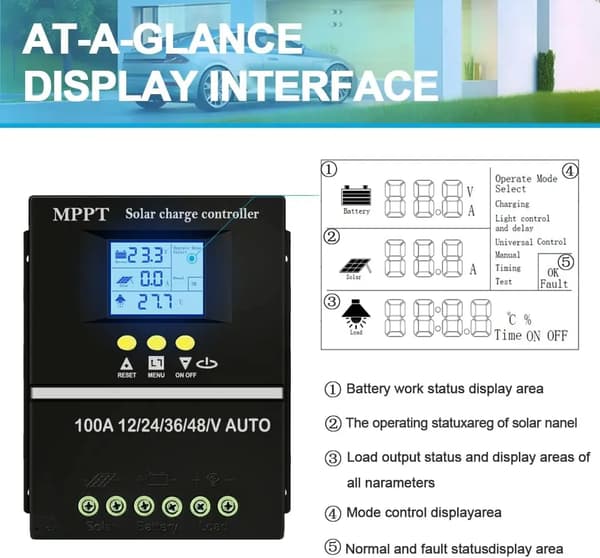 Solcellelader, MPPT-teknologi, LCD-display,60A