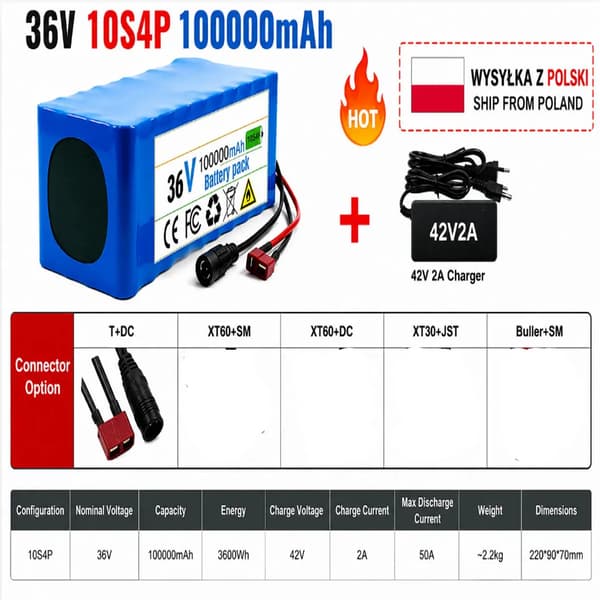 Batteripack, 36V, 100Ah kapacitet,10s4p-T-DC