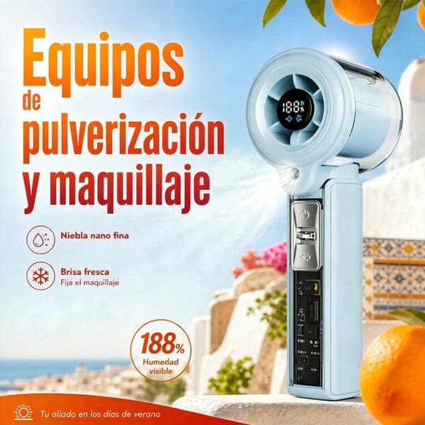 Mini Håndholdt Vifte, Nano Mist Sprayer, LED Digital Skærm,Blå