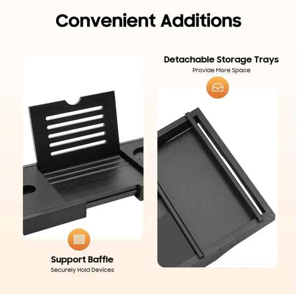 Badekar Tray, Udvidelig Design, Justerbar Længde,sort