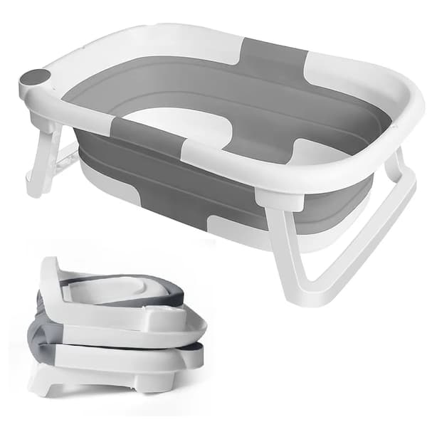 Babybad, Foldbart Design, Sikkerhedstemperaturindikator,GRÅ