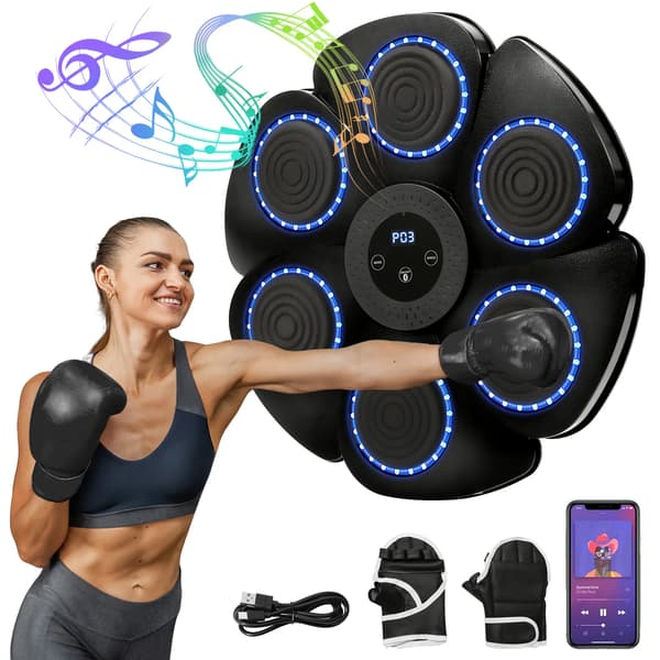 Boxningstränare, Bluetooth-anslutning, Kompakt design,Vit + Halvfingerhandskar
