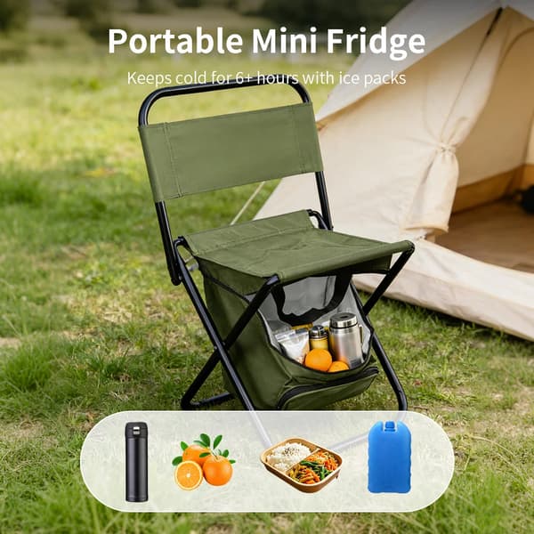 Campingstol, Bærbar Design, Isoleret Køler,grøn
