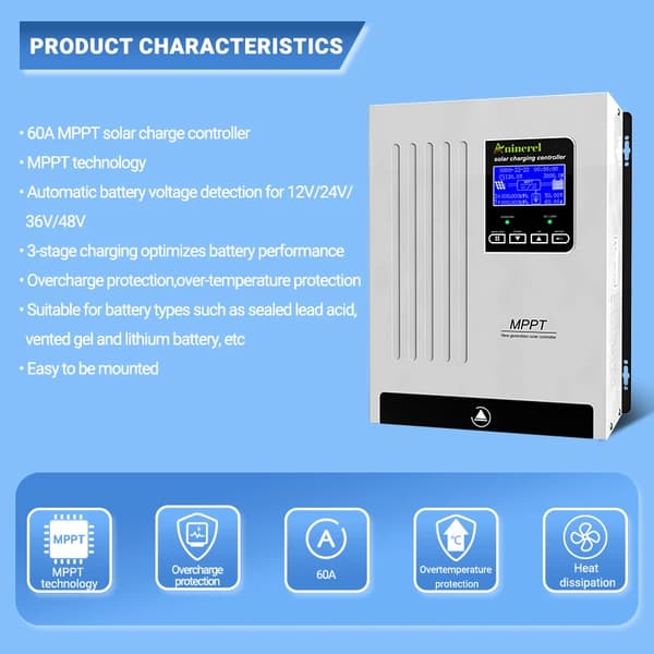 Solcellsregulator, MPPT-teknik, 60A maximal ström,MPPT 60A
