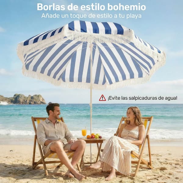Strandparasoll, Justerbar Höjd, UV-skydd, Blå