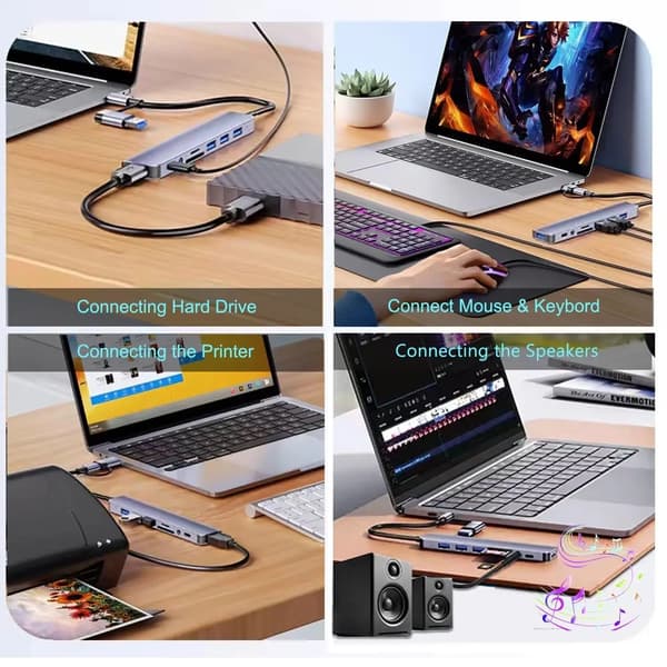USB-hubb, 8-portars anslutning, hög hastighet för datatransfer,GRÅ