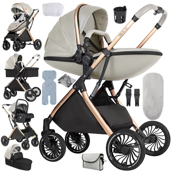 Kompakt Resesystem för Bebisar, Utmärkta Säkerhetsfunktioner, Lättviktsdesign för Fällning,V6-BEIGE