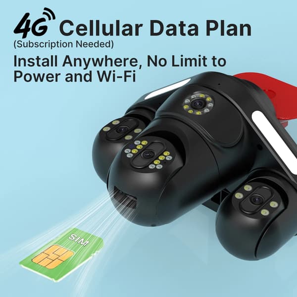 Solkamera, 4G-forbindelse, Nattesyn,Kamera UDEN kort
