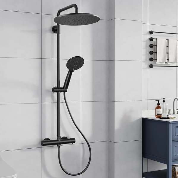 Brusesystem, 25 cm Regnbruserhoved, Håndbruser med 3 Spraytilstande,sort