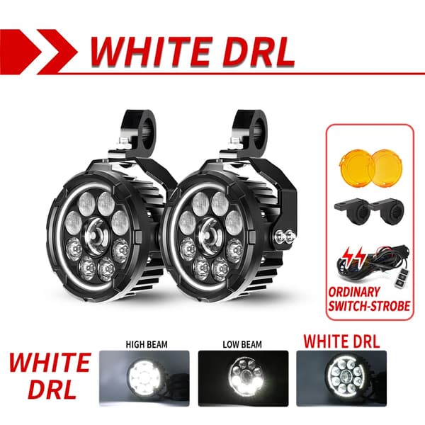 Motorcykel Dimljus, LED, Kombinationsstråle,Vit DRL