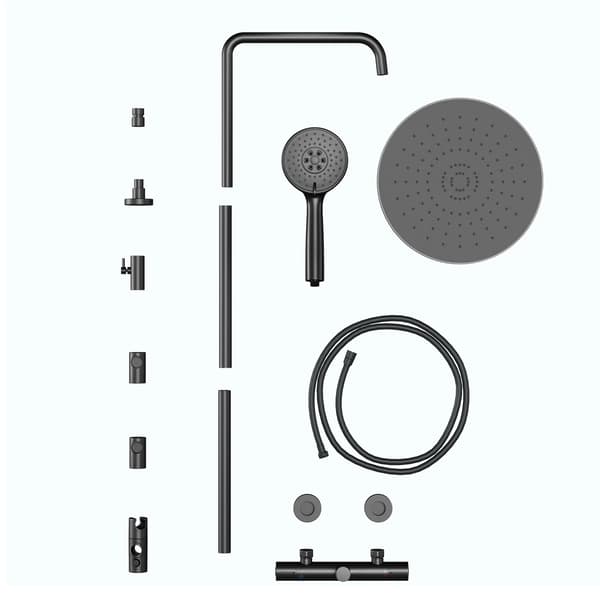 Brusesystem, 25 cm Regnbruserhoved, Håndbruser med 3 Spraytilstande,sort