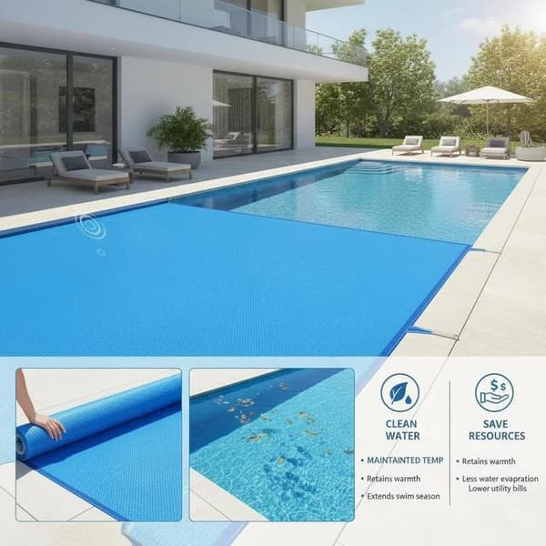 Rektangulärt Poolöverdrag, UV-beständigt, Hållbart Material,Blå