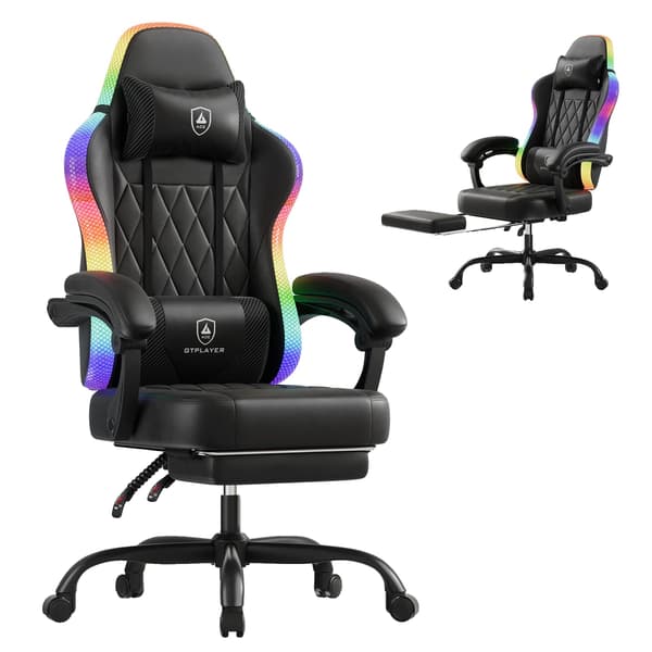 Gamingstol, RGB LED-belysning, Ergonomisk design,SORT