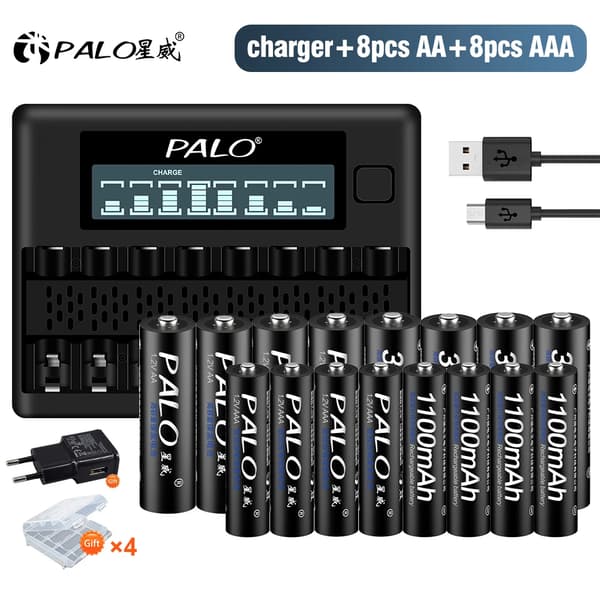 Genopladelige batterier, NiMH, smart oplader,8AA 8AAA 1Lader