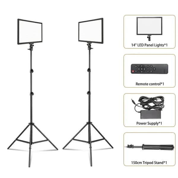 Fotografi LED-panelbelysning, dimbar, tvåfärgad,2st 1.5M stativ