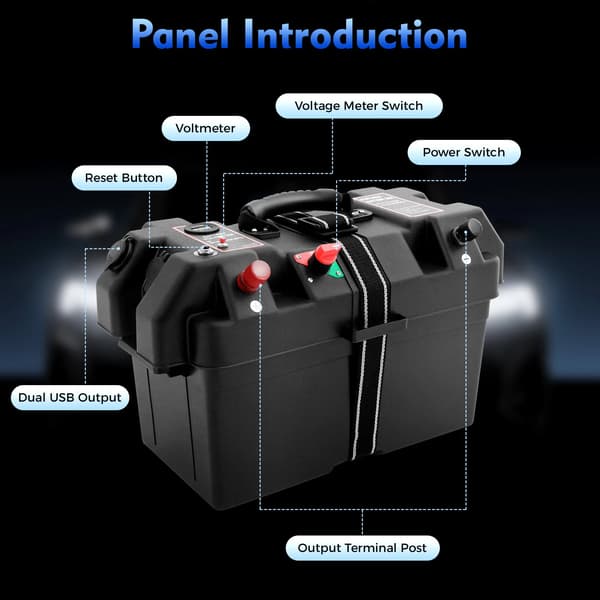 Batterilagringsboks, Holdbart Design, Dobbelt USB-porte,sort