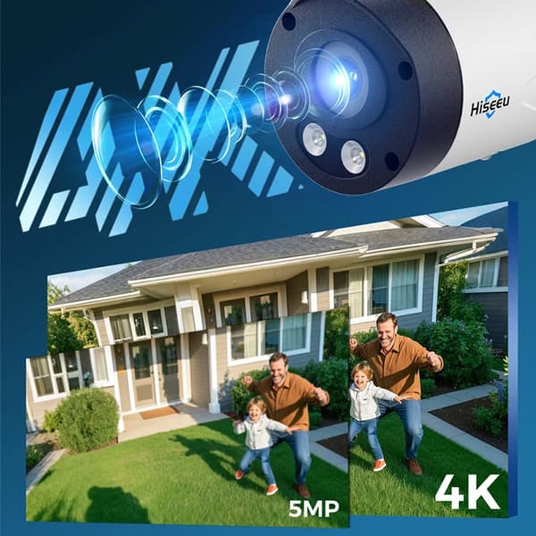 Trådlöst säkerhetskamerasystem, 4K-upplösning, pekskärmsmonitor,Vit