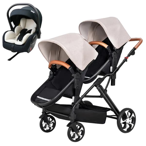 Tvillingebabyvogn, Sammenklappeligt Design, To-Vejs Sæde,med bilsæde