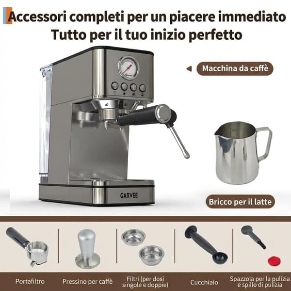 Espressomaskin, 20 Bar Tryck, Rostfritt Stål Konstruktion,Silver
